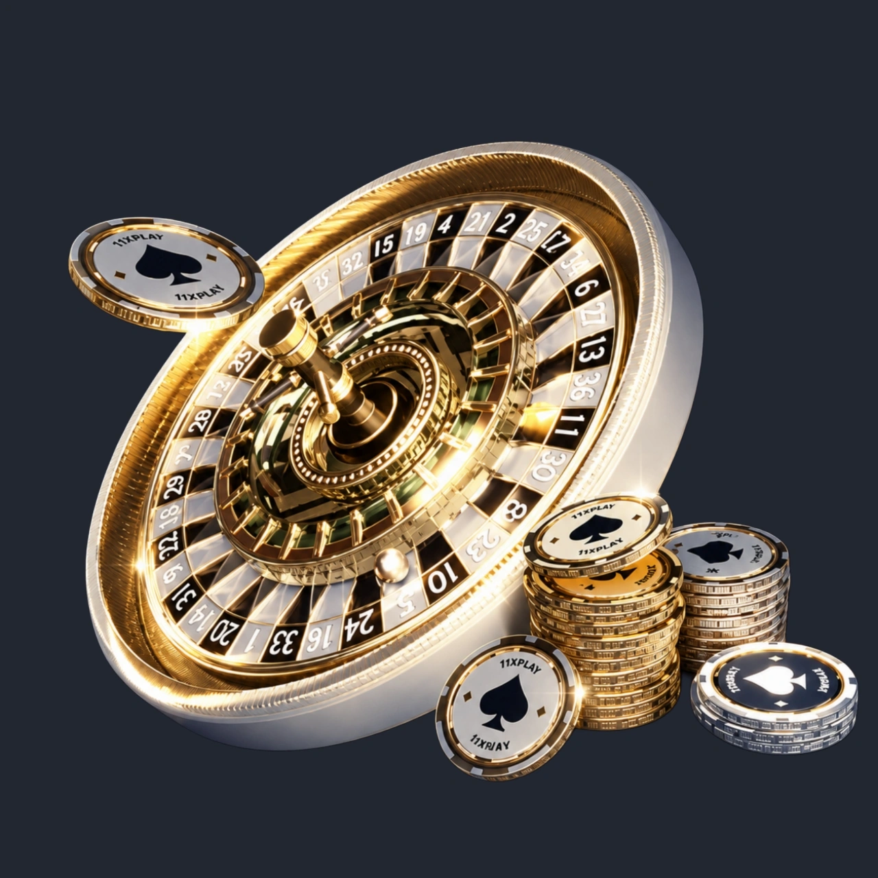 Casino roulette wheel with coins